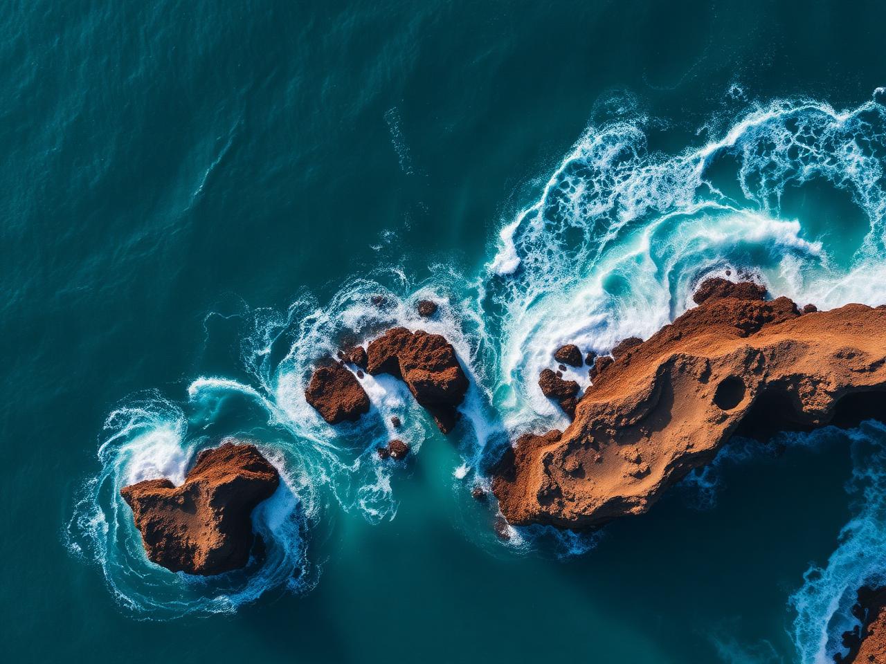 Aerial view of ocean surf on cliffs