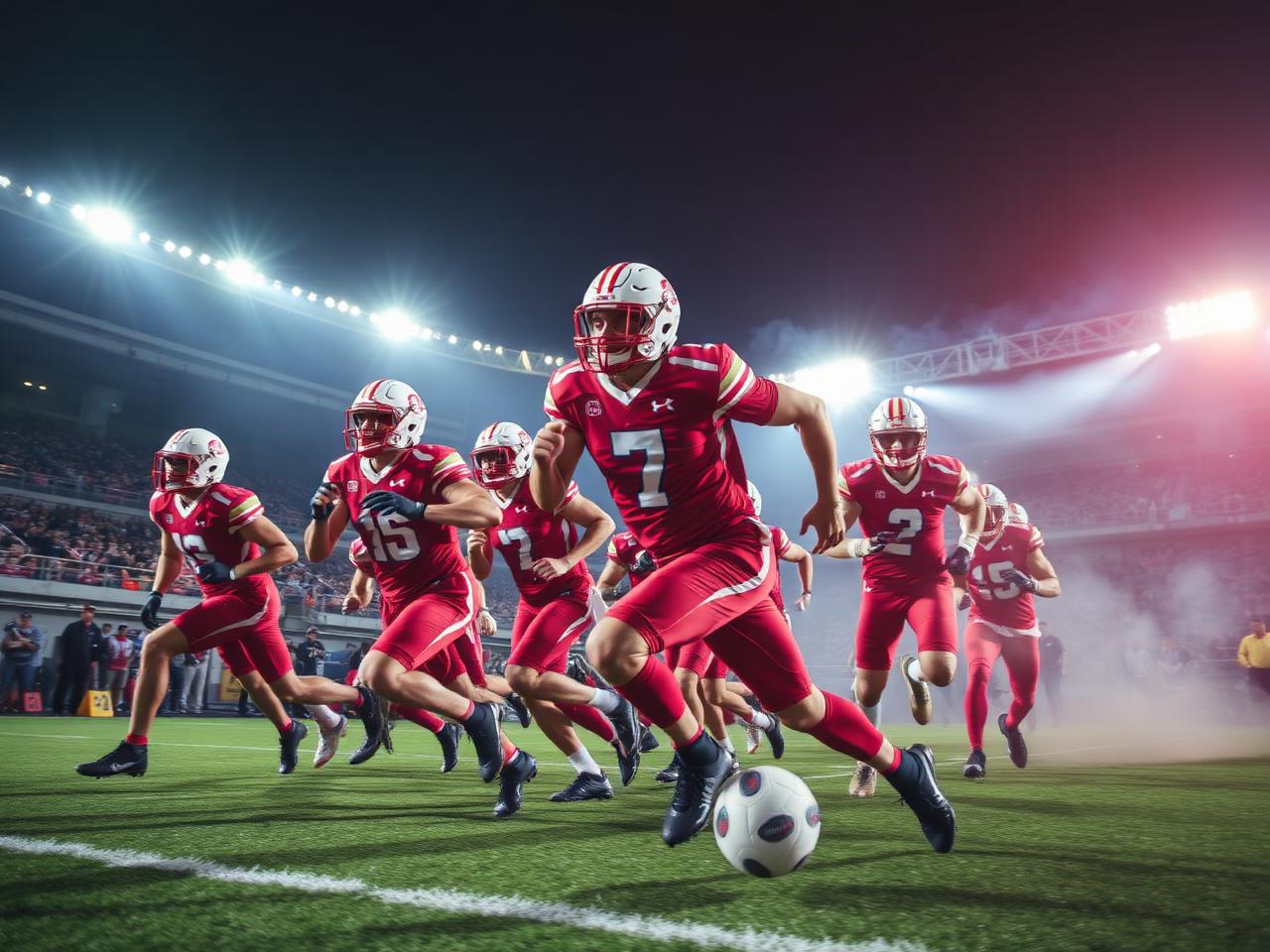 Football team in motion
