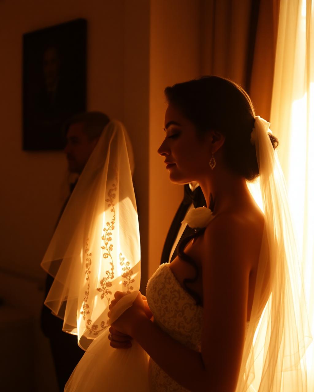 Bride in warm window light